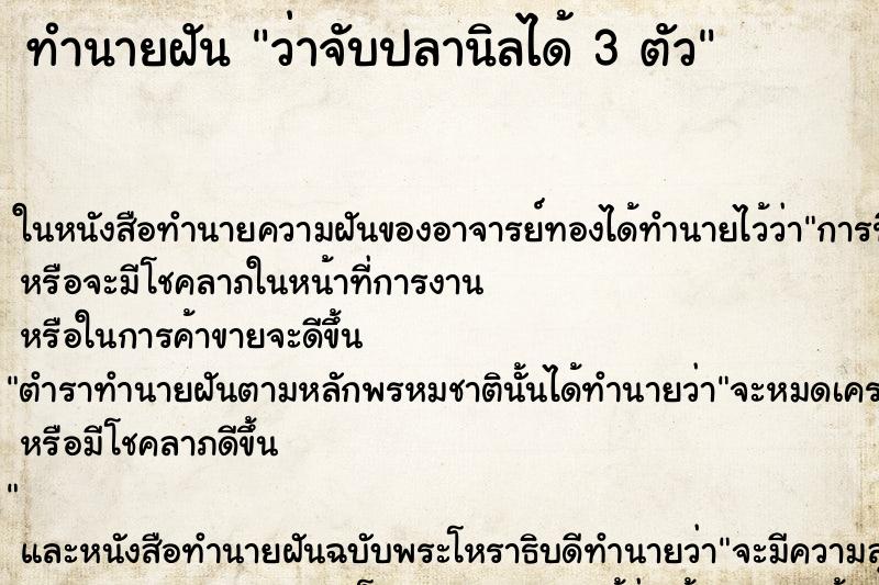 ทำนายฝันทำนายฝันว่าจับปลานิลได้3ตัว